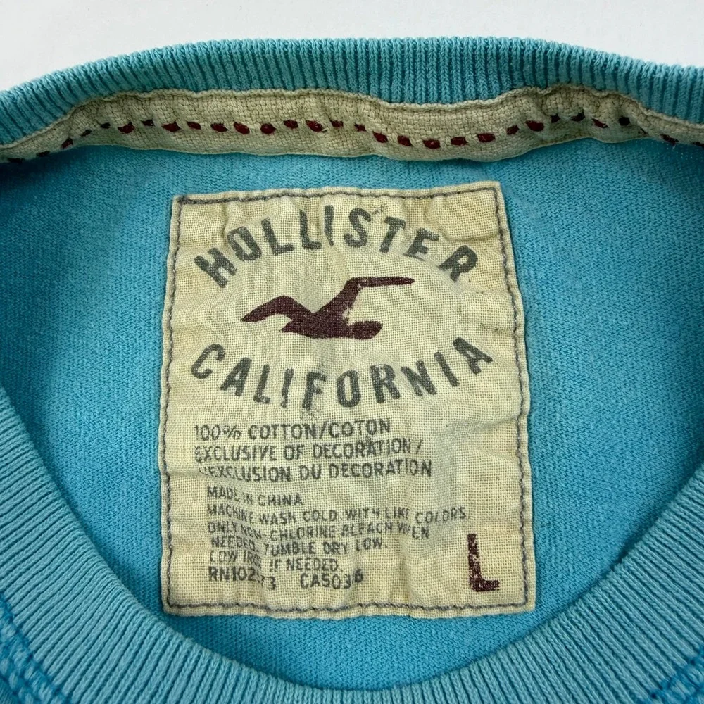 Hollister Laguna Surfing Graphic Tee Mens Large Blue Cotton Short Sleeve Shirt
